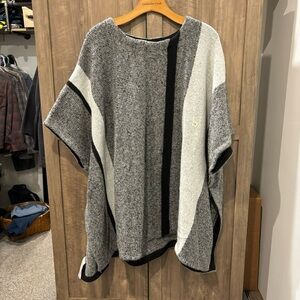 LOFT Gray and Black Striped Poncho
